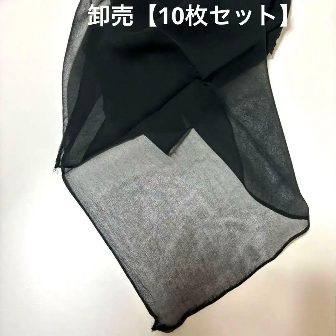フランス人デザイナーのフォーマル黒大判シルクスカーフ 「10枚セット卸売」
