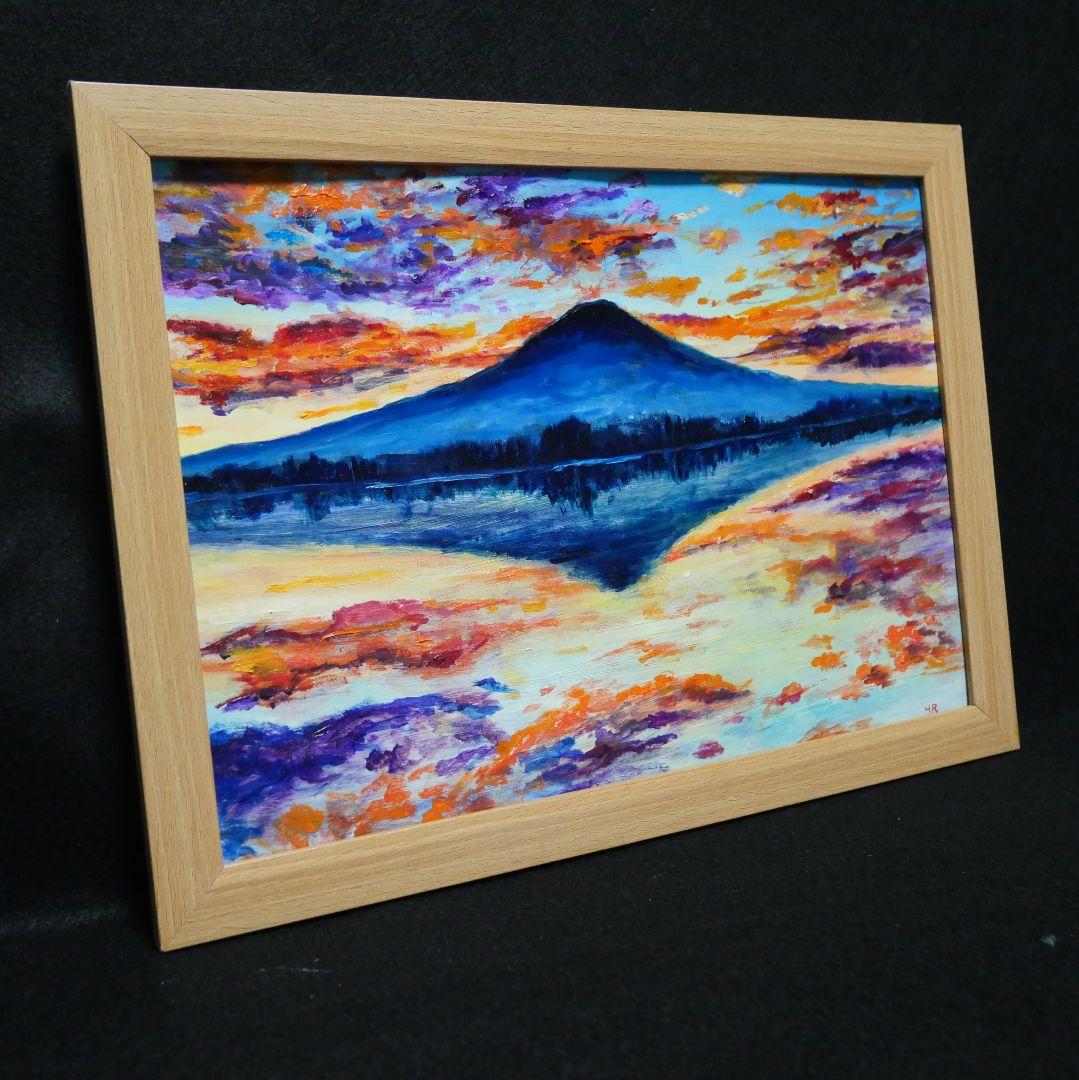 油絵 油彩 油彩画 絵 絵画 【水面に映る富士山】