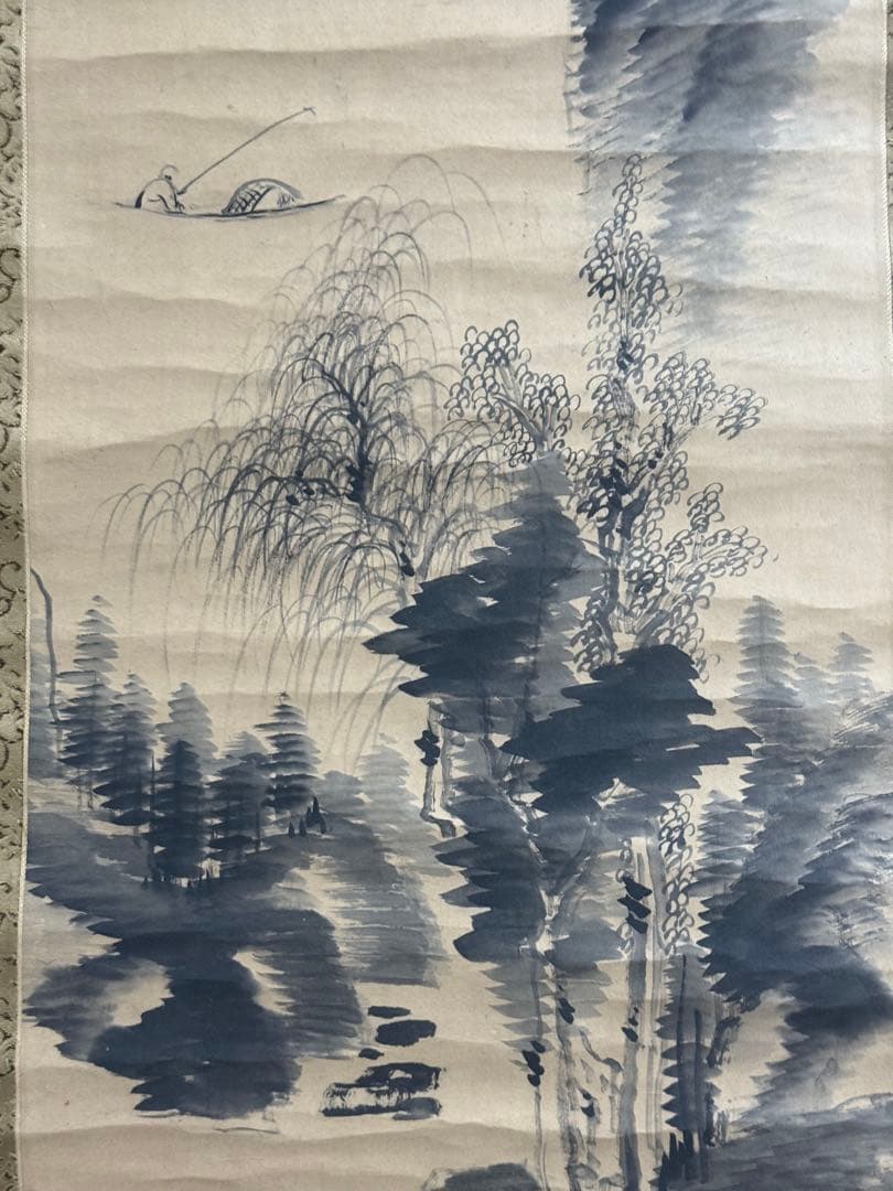 東艶斎花翁？　紙本肉筆　水墨山水　海堂蔵記載箱付　掛軸　送料込み260118