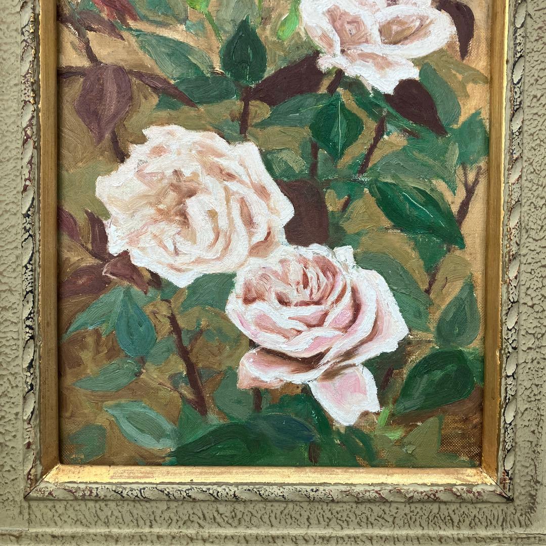 薔薇 油彩画 額装 豪華アンティーク 額縁 静物画 壁飾り 壁掛け 立掛け