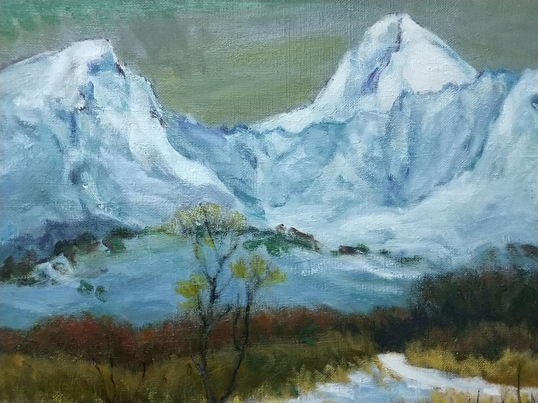 油絵 F8「冬磐梯」絵画 油彩画 風景画 アート 磐梯山