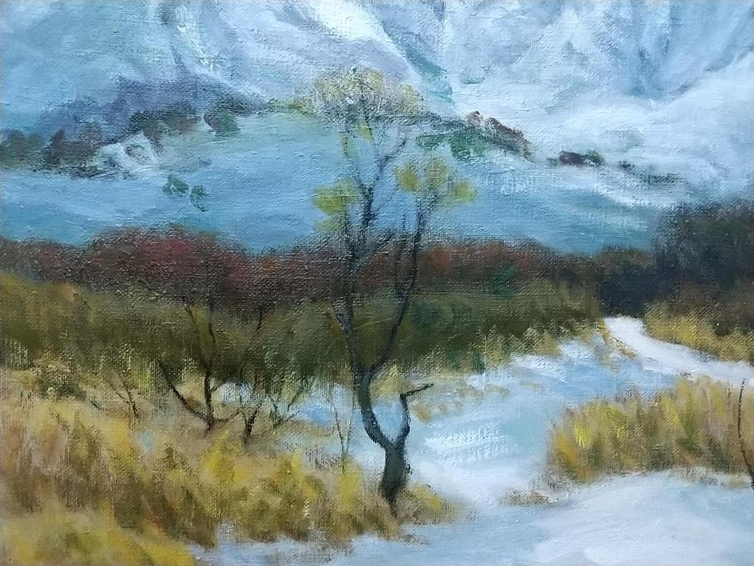 油絵 F8「冬磐梯」絵画 油彩画 風景画 アート 磐梯山