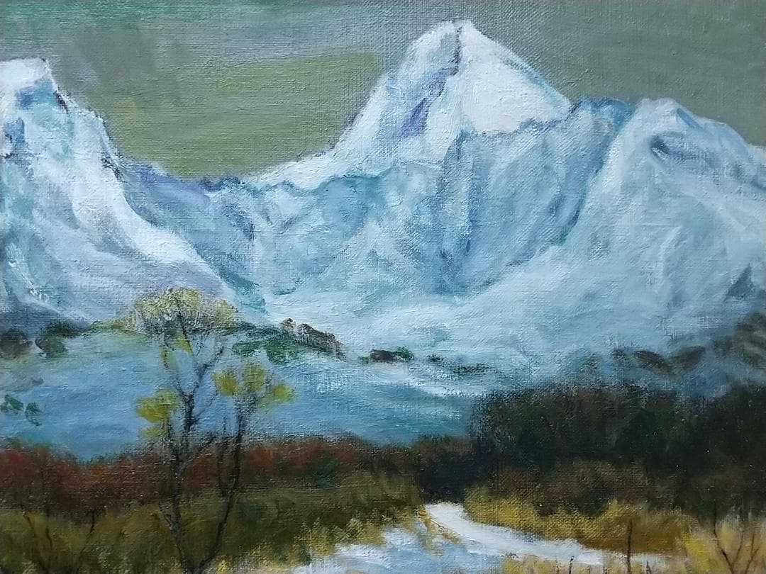 油絵 F8「冬磐梯」絵画 油彩画 風景画 アート 磐梯山