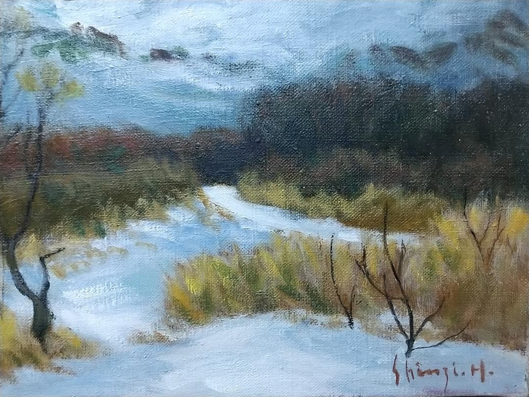 油絵 F8「冬磐梯」絵画 油彩画 風景画 アート 磐梯山