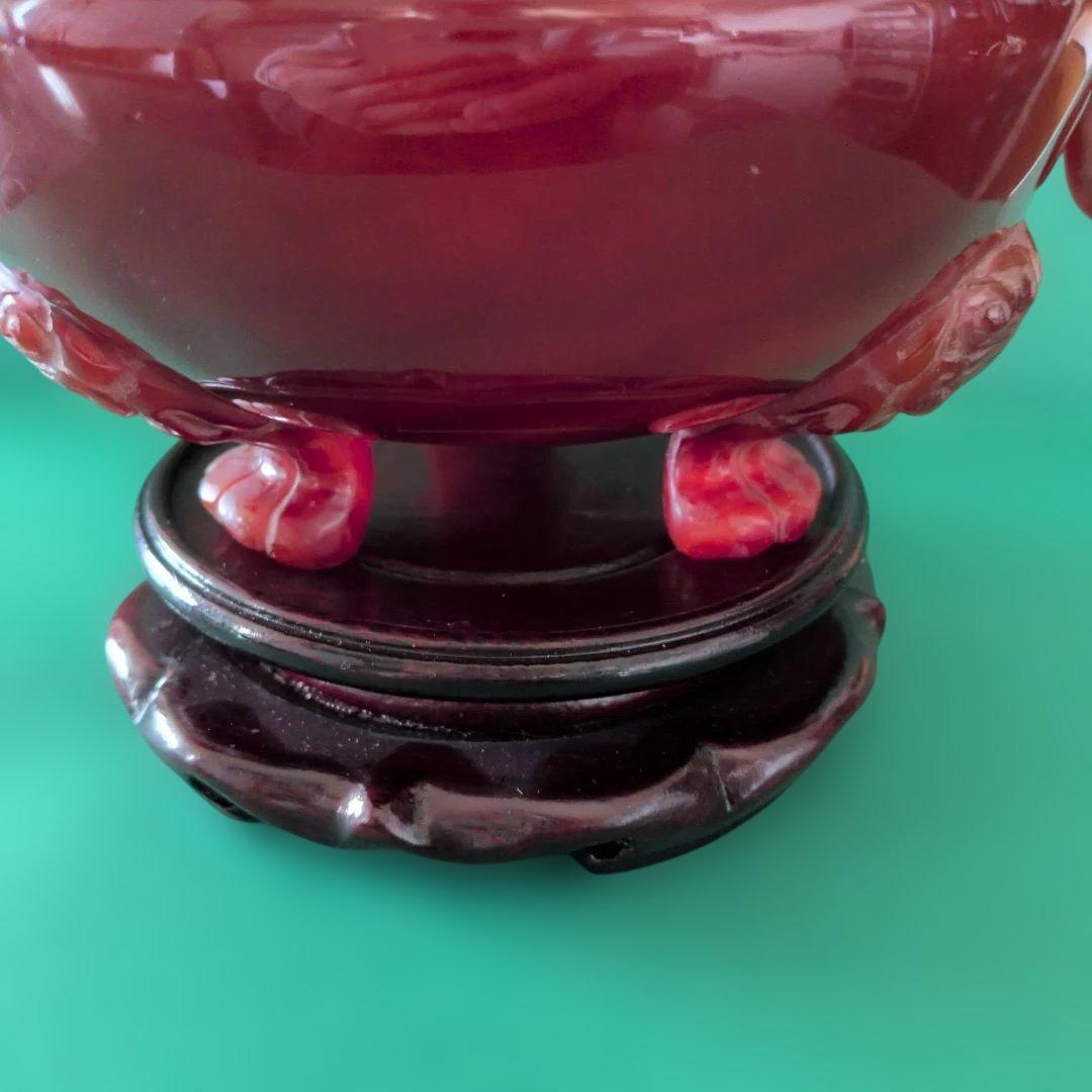 赤翡翠石彫刻　香炉　中国美術品
