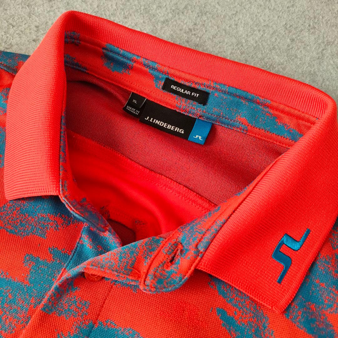 J.LINDEBERG 半袖ポロシャツ XL オレンジ ブルー 総柄