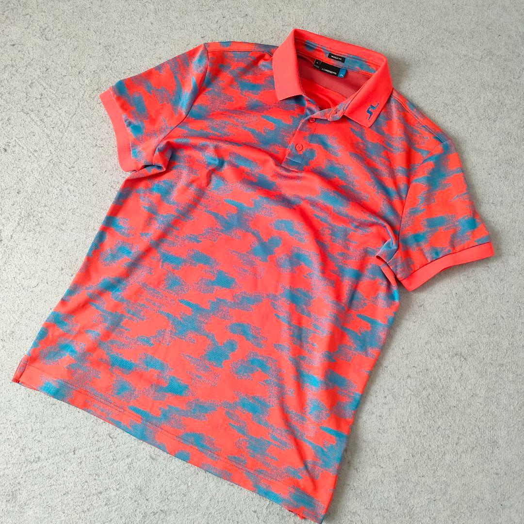 J.LINDEBERG 半袖ポロシャツ XL オレンジ ブルー 総柄