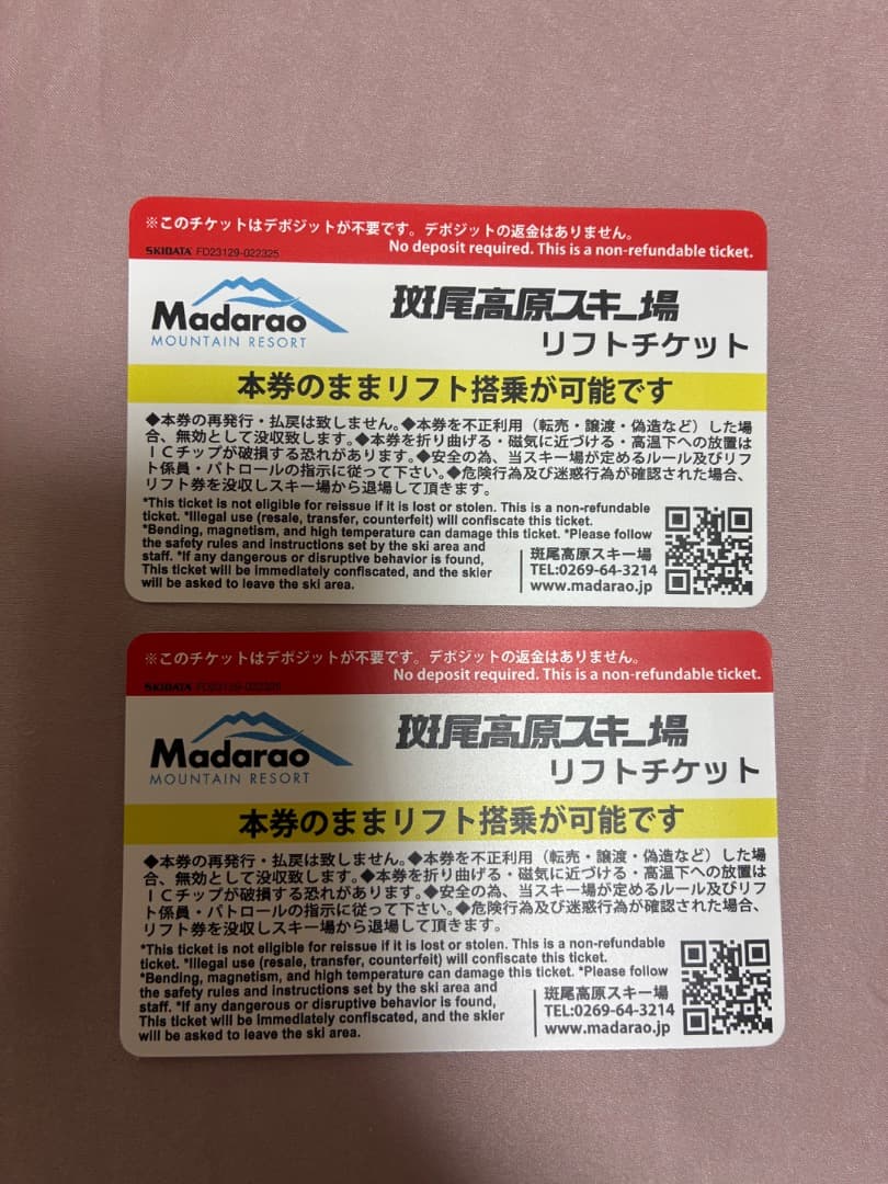 斑尾高原スキー場リフト券　2枚セット