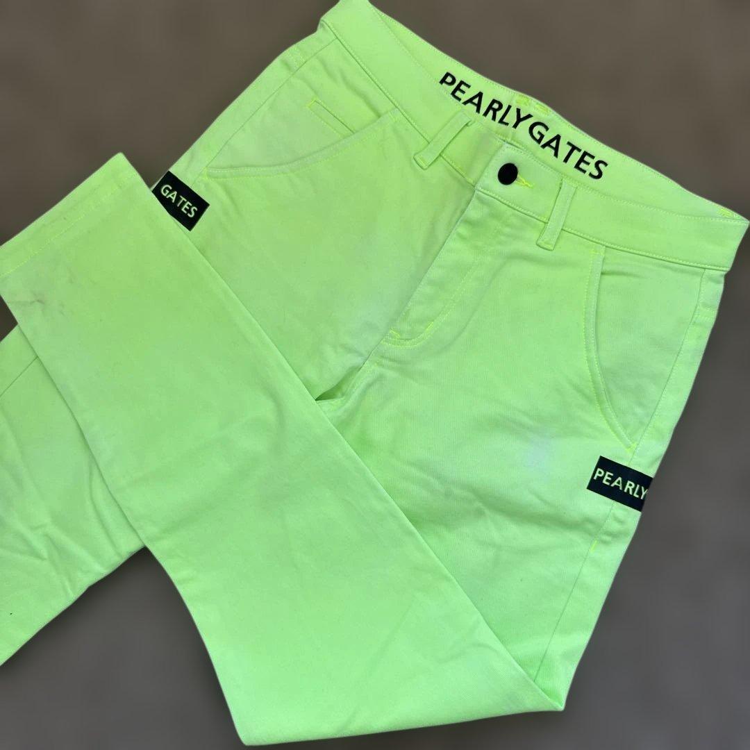 パーリーゲイツ　パンツ　ライムグリーン　L〜XL相当 蛍光色　コットン素材　5