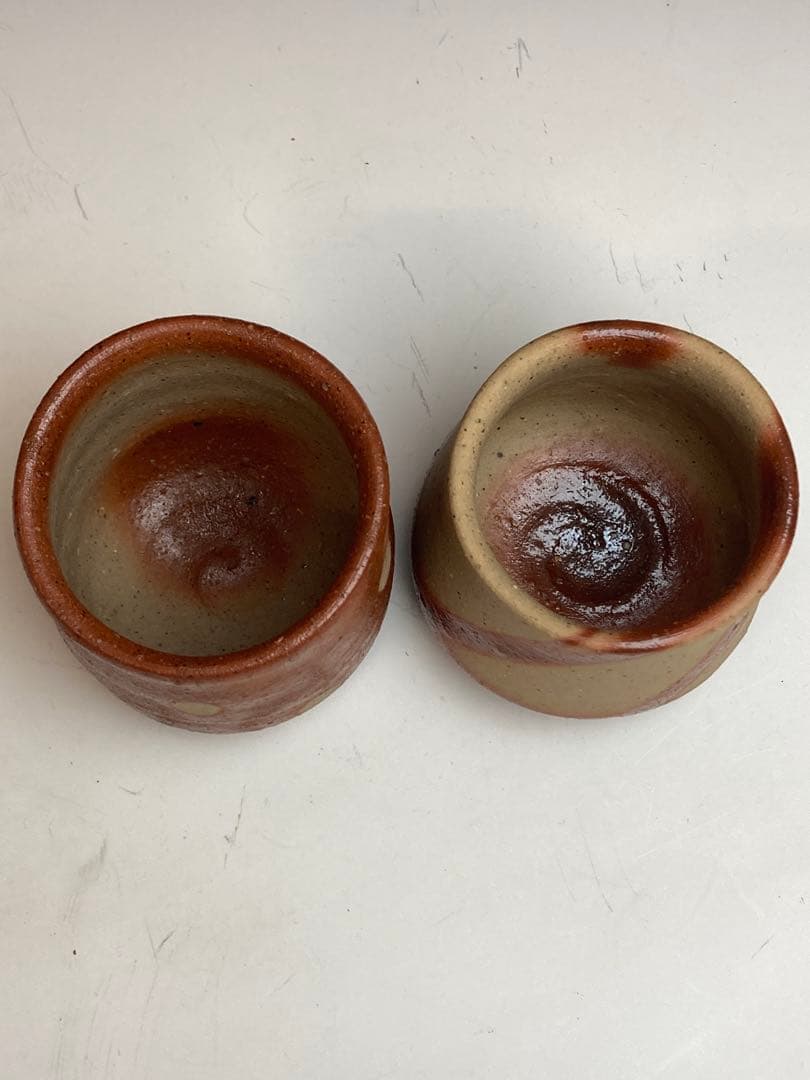 高力芳照 作 備前火襷酒呑 備前火襷水玉酒呑 共箱 酒器 酒盃 ぐい呑
