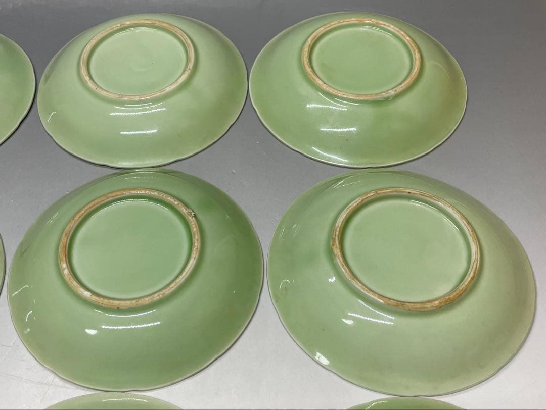 古伊万里　青磁　金魚図　豆皿　小皿　15客　江戸時代　b8907