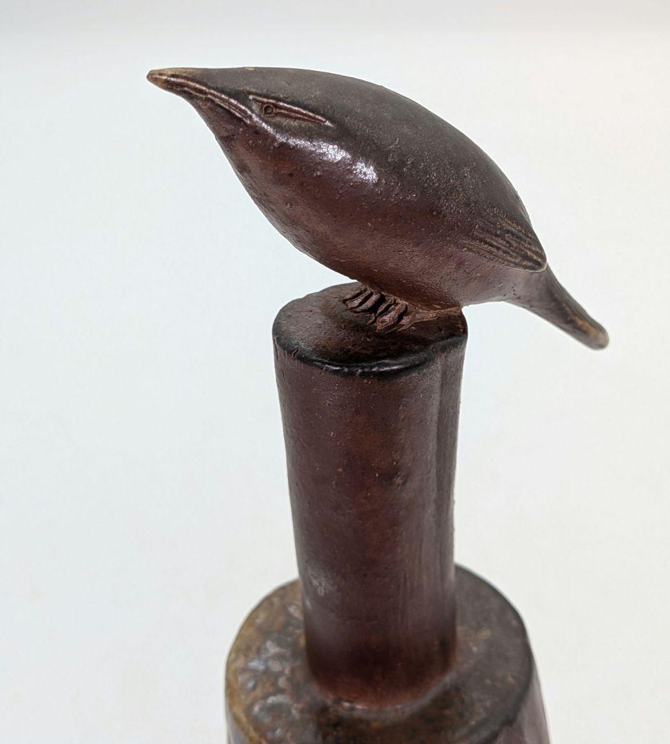 藤原陶臣 備前焼 鶯置物 合箱合布 ウグイス 鳥 トリ bird 細工物 在銘