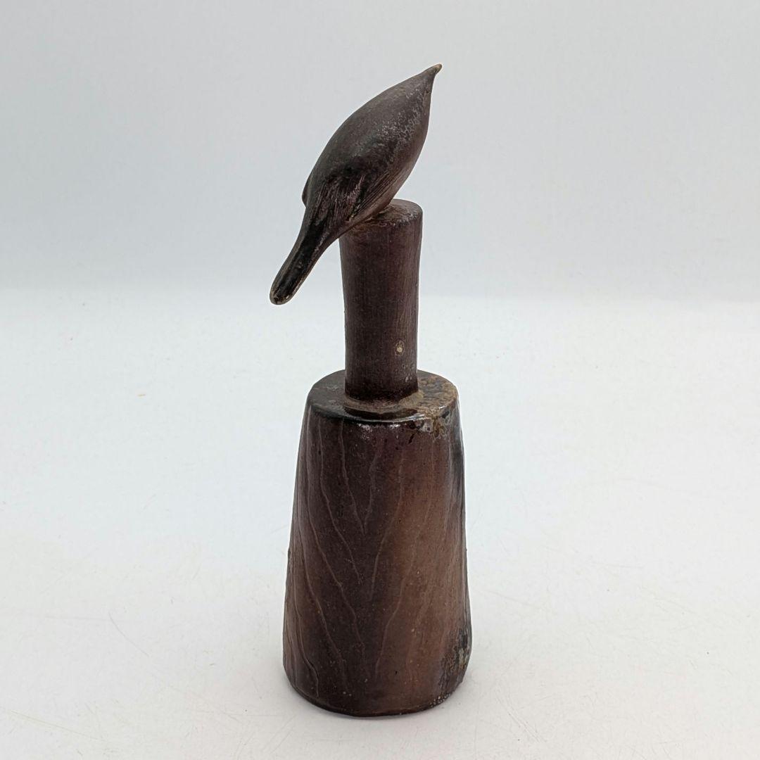 藤原陶臣 備前焼 鶯置物 合箱合布 ウグイス 鳥 トリ bird 細工物 在銘