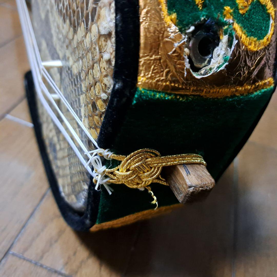 希少 六弦　沖縄三線 本蛇皮 斑点模様棹 エレキ穴付き 現状　動作未確認