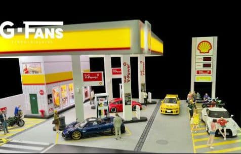 1/64shell GasStationシェルガソリンスタンド LEDライト付き