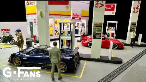 1/64shell GasStationシェルガソリンスタンド LEDライト付き