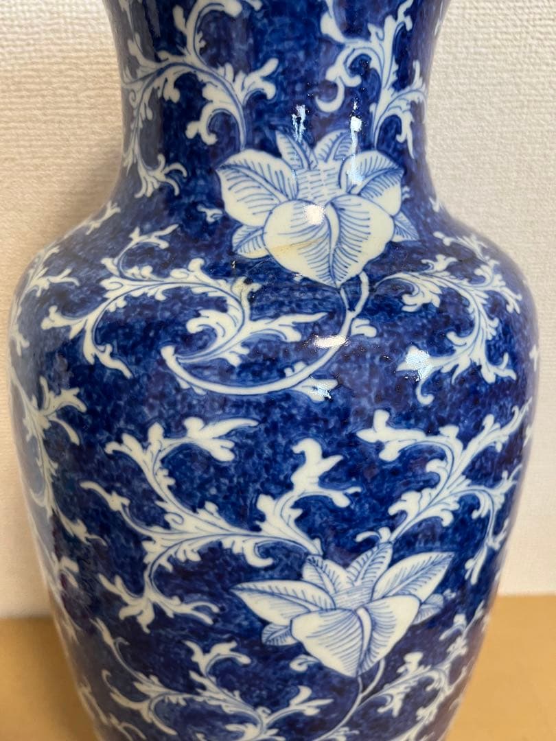中国美術清代染付　青花細密彩画大花瓶時代物 高約39.5ｃｍ