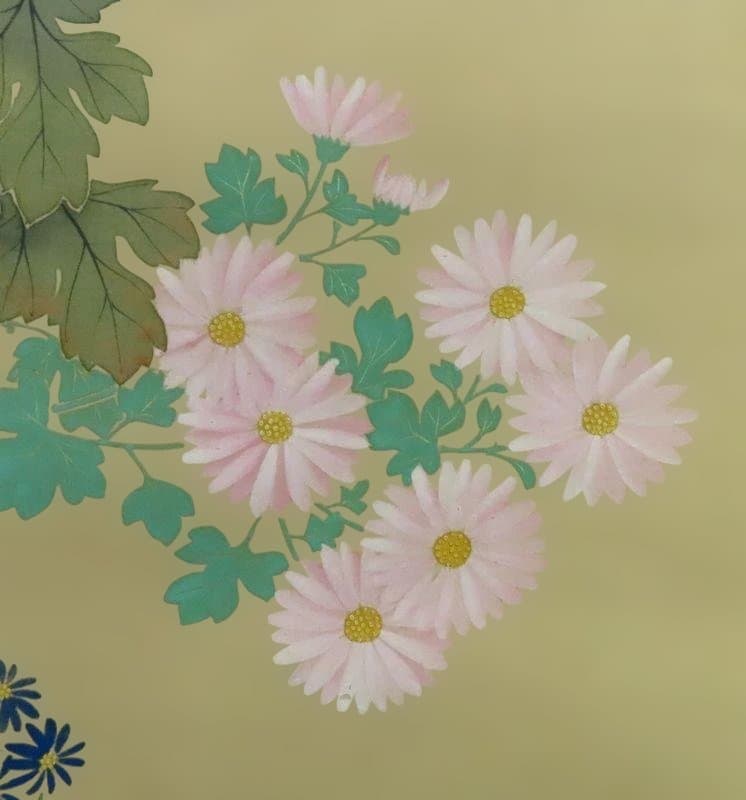 掛軸　稜春　『菊花双雀』　共箱　【花鳥図】