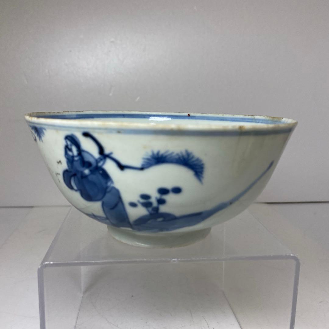 中国清時代　青花人物画鉢　幅約13.4㎝　タサオサ　東さ8-0404☆2F