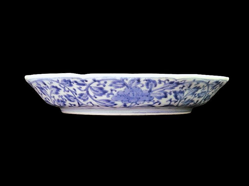 古伊万里　金襴手　毘沙門亀甲紋に花の図　八角６寸皿　江戸期N934AS-CYw
