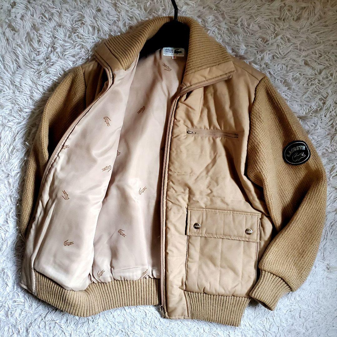 美品 90s OLD LACOSTE ワッフル ニットニット 袖切替 中綿