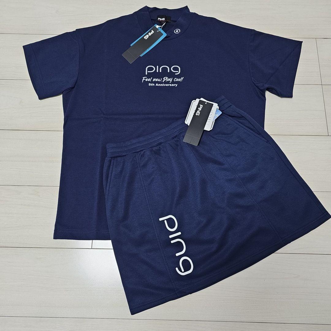 PING レディース【L】新品 セットアップ 上下セット ネイビー 半袖 ピン