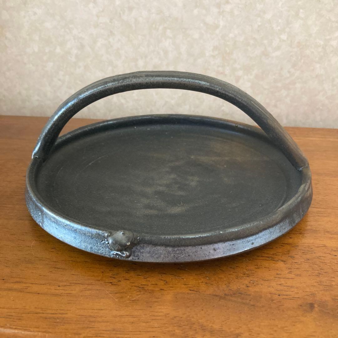 【名工 小川甚八】手付き皿★笠間焼★甚八窯★芸術的なハンドル造形★希少 未使用