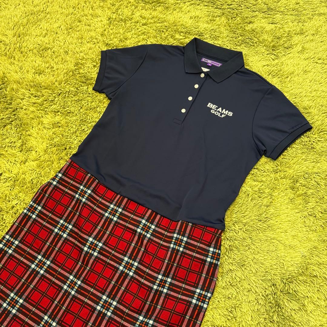BEAMS GOLF ビームスゴルフ ポロ切替 ワンピース チェック柄 Mサイズ