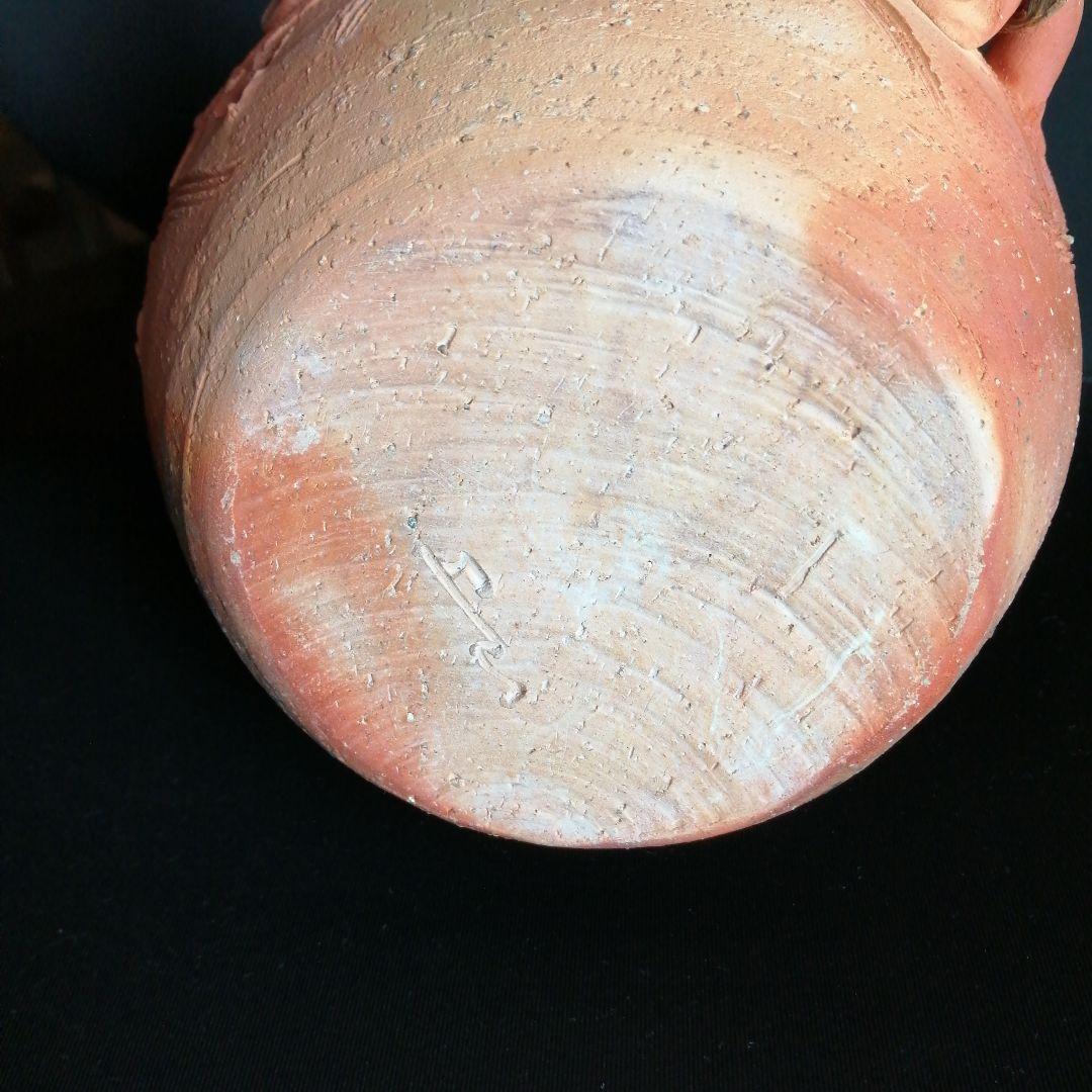 常滑焼　山田絵夢　透彫背負子形花入　17.5cm