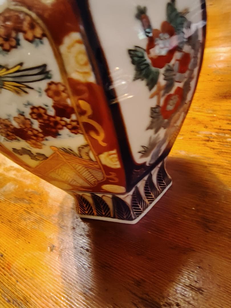 有田焼古伊万里柄装飾 八角形陶器壺