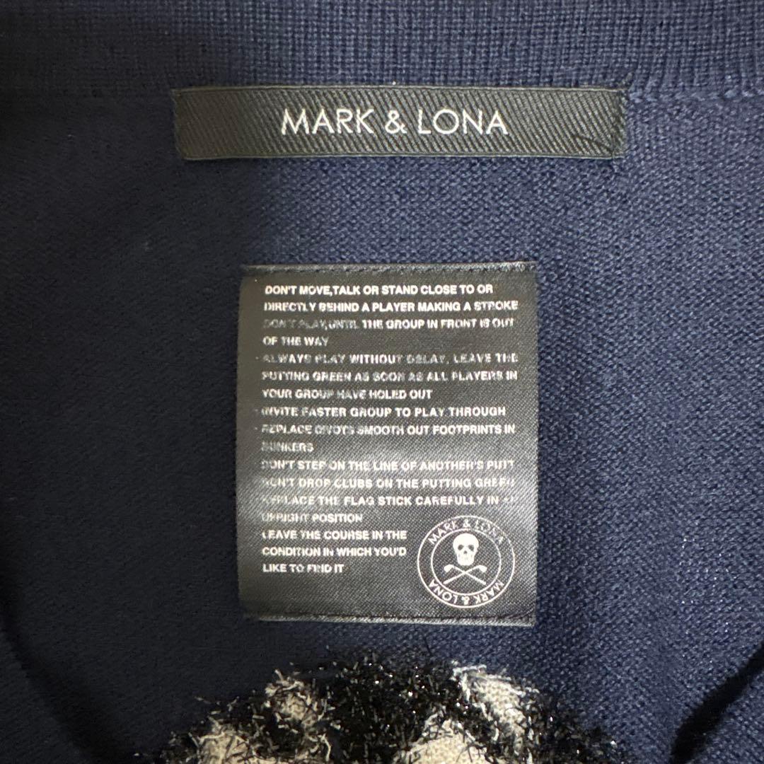 MARK&LONA Vネックニットセーター ウール混 ネイビー系 ゴルフウェア