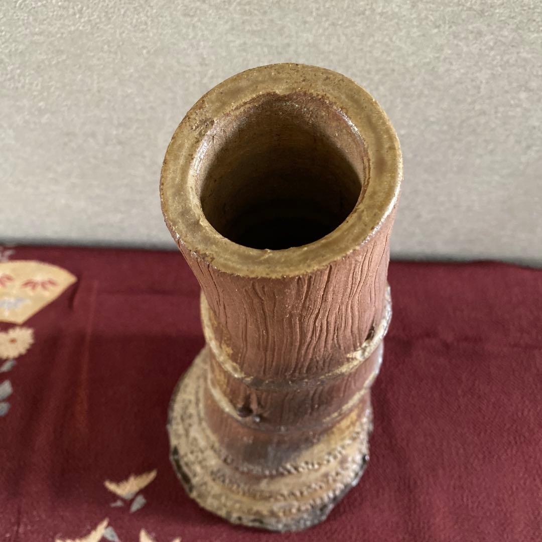 【希少】花瓶　陶器　備前焼 花入 一輪挿し　花器 茶道具　竹　竹根形