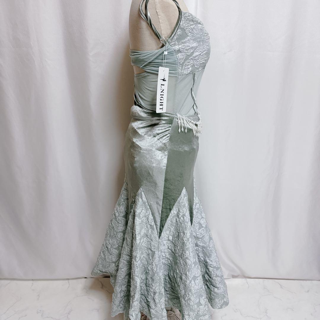 新品 LNIGHT 社交ダンスドレス ミントグリーン レース ロングドレス L