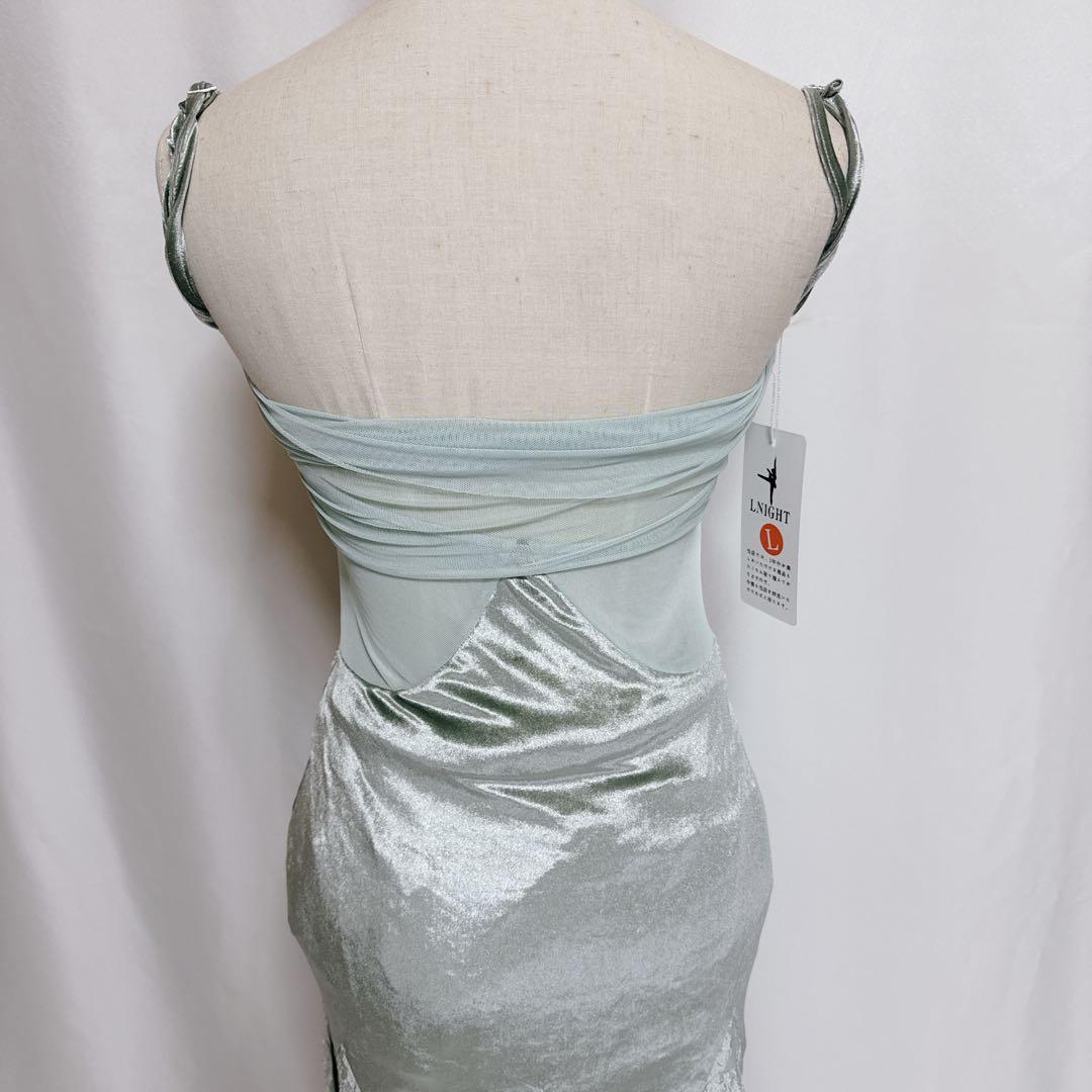 新品 LNIGHT 社交ダンスドレス ミントグリーン レース ロングドレス L