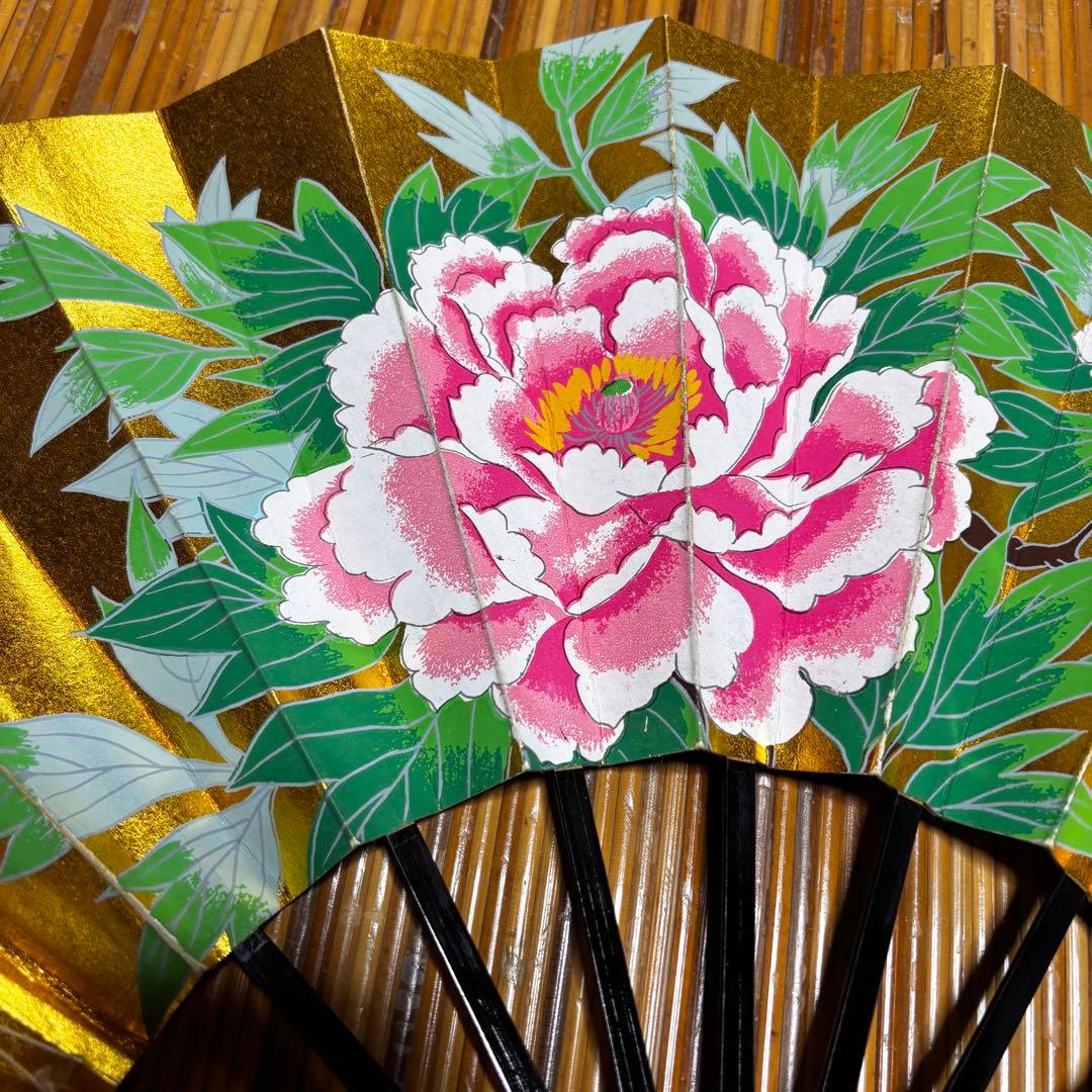 舞扇子 金色 牡丹の花　3点