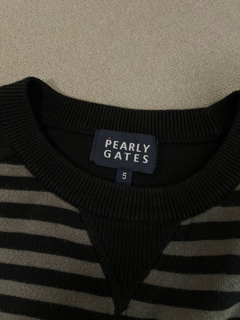 【サイズ5】PEARLY GATES ボーダー　コットンニット　ブラック×グレー