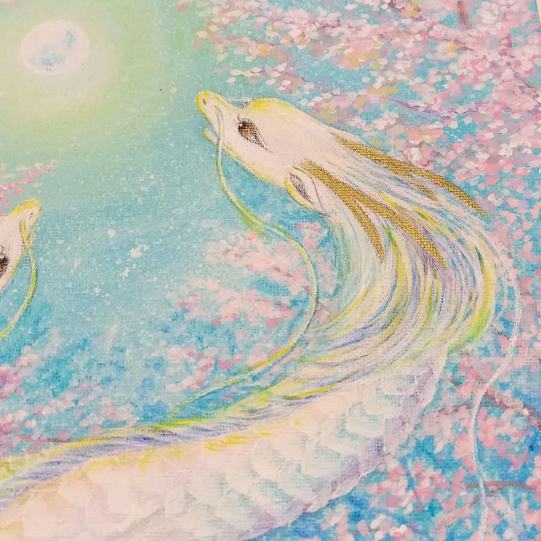 No.478 F4 キャンバス龍神　白龍　虹龍　桜　開運絵画