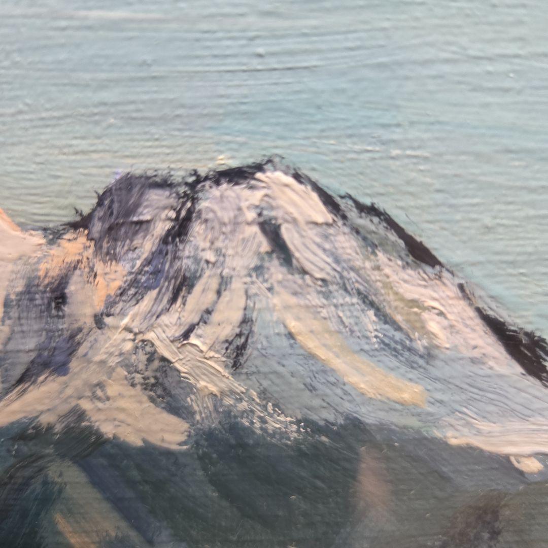 【美品】 10号サイズ 肉筆油彩風景画 銀飾額縁フレームつき「御嶽山初雪の情景」