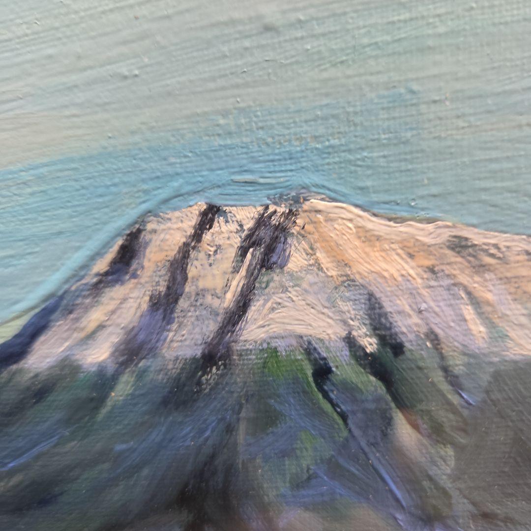 【美品】 10号サイズ 肉筆油彩風景画 銀飾額縁フレームつき「御嶽山初雪の情景」