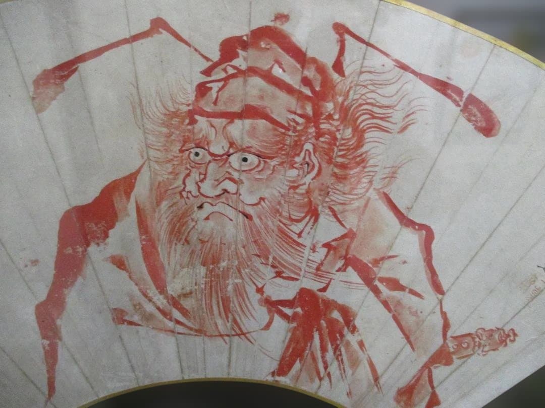 コレクション処分　古い「朱描き鍾馗図」疫病除け・魔除けの信仰画