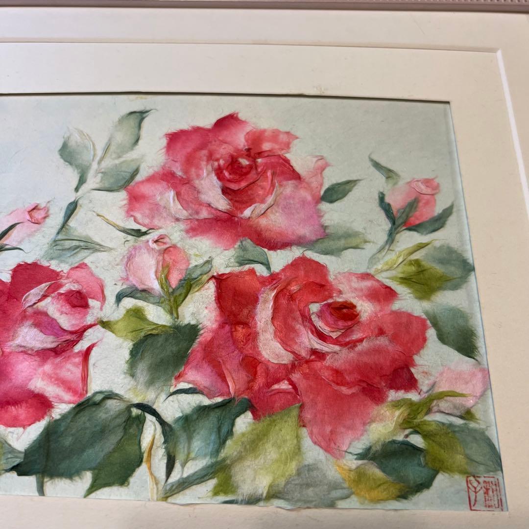 【大幅値下げ】和紙ちぎり絵『薔薇』