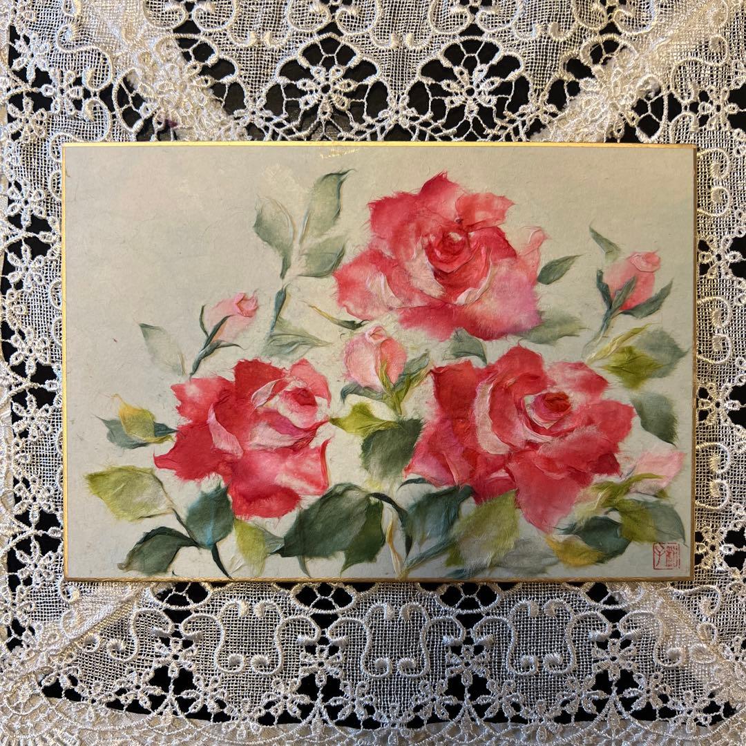 【大幅値下げ】和紙ちぎり絵『薔薇』
