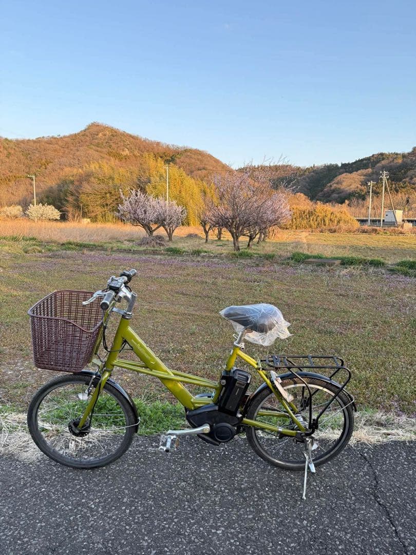 オリーブグリーン 電動アシスト自転車 前カゴ付き