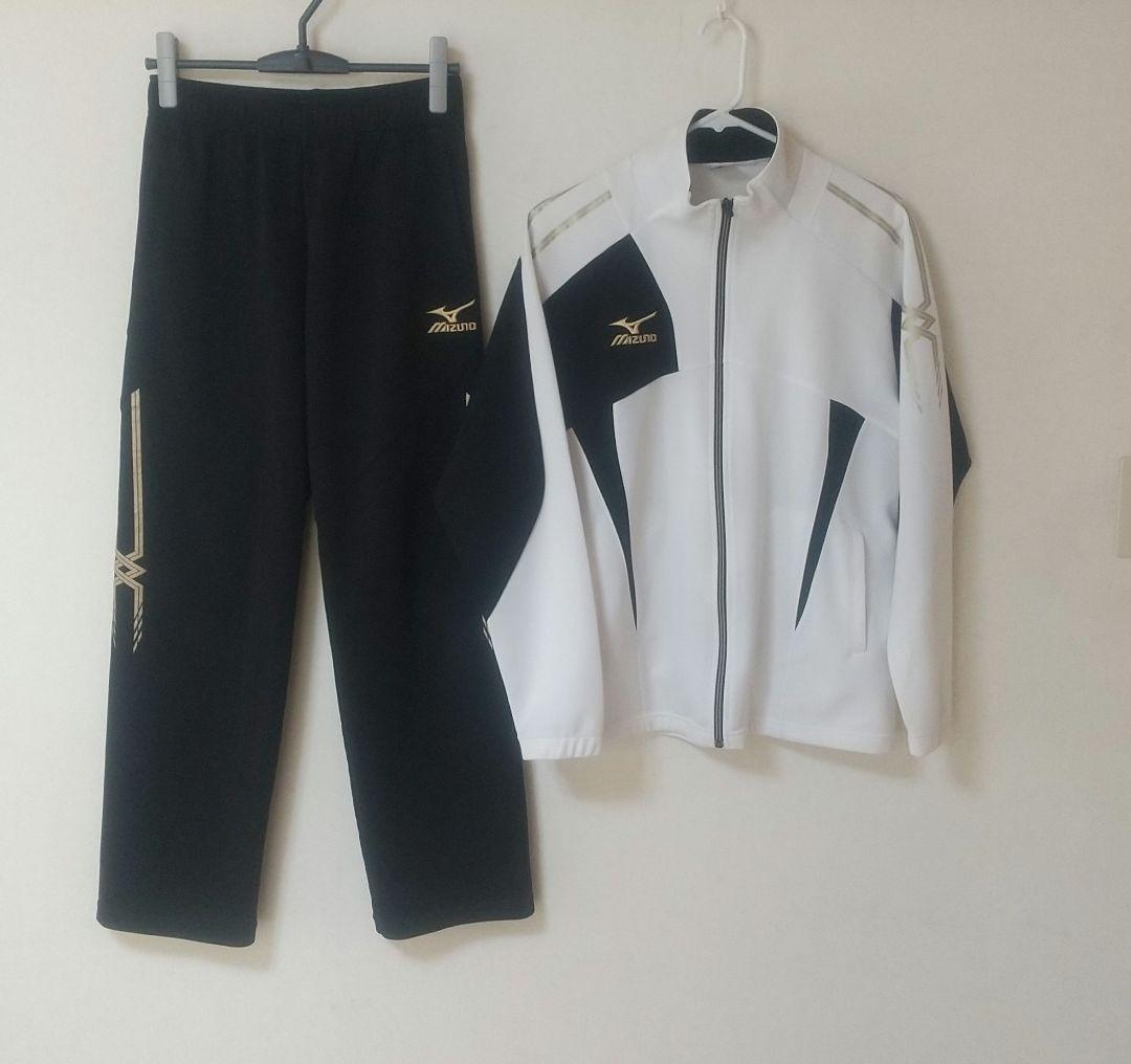 MIZUNOミズノセットアップ/ホワイトジャージ金ロゴＬトラックジャケットパンツ