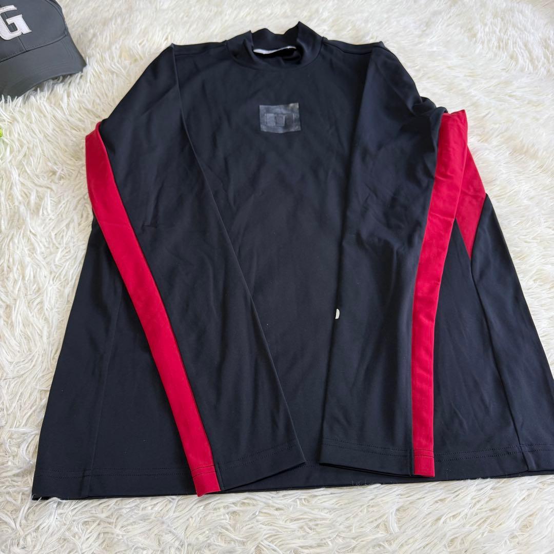 【マンシングウェア】美品 モックネック 長袖 ブラック L メンズ ロゴ
