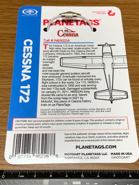 セスナ C172 タグ キーホルダー 赤白 Planetags Cessna