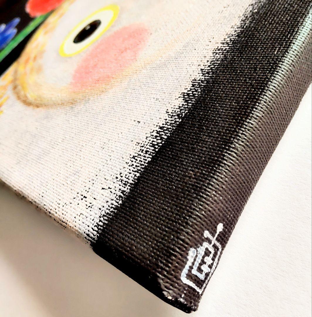 絵画 原画『かもね』キャンバス(F4号) ふくろう 花 幸せ アート 一点もの