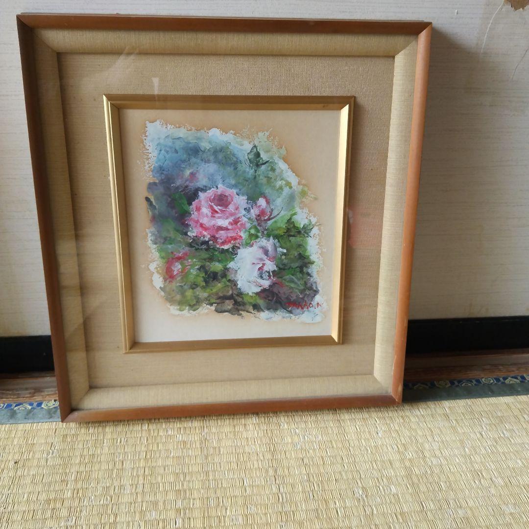 谷口春彦 バラの水彩画 金色フレーム