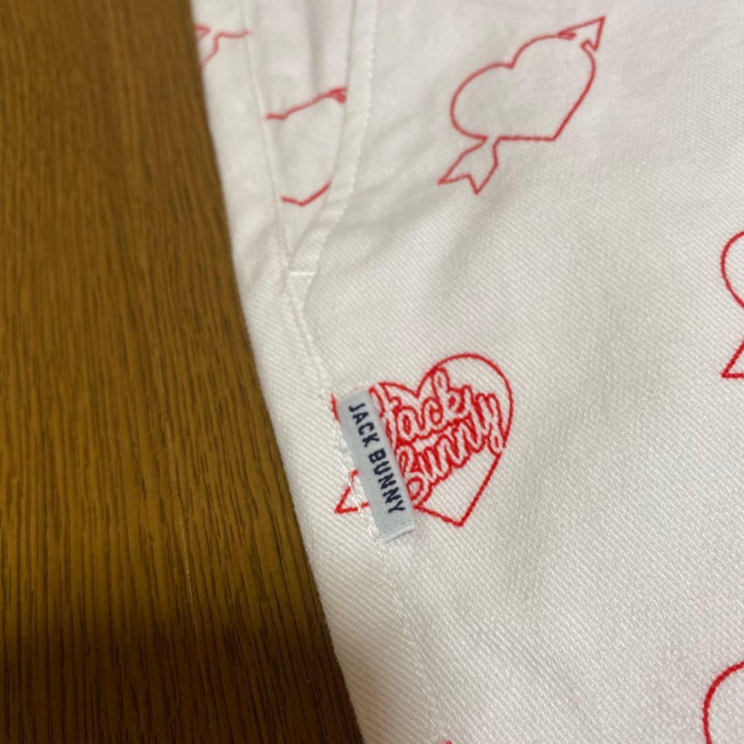 ジャックバニー　ゴルフ　パンツ　アンクル丈　白　赤　ハート総柄　メンズＬ　極美品