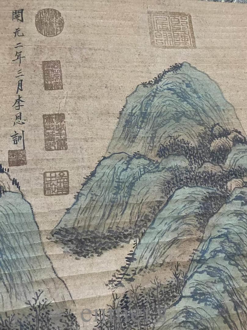 中国古美術『李思訓款 山水画』三尺中堂画 宣紙 唐物 水墨画 旧蔵 掛け軸 模写